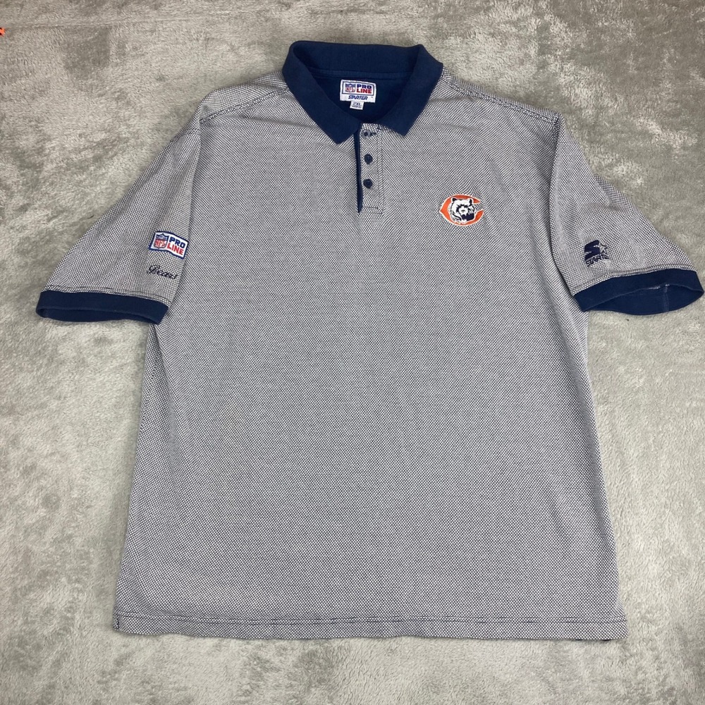 VTG Chicago Bears Polo Shirt Mens 2XL Starter Pro Line NFL‎ Blue White Gridiron